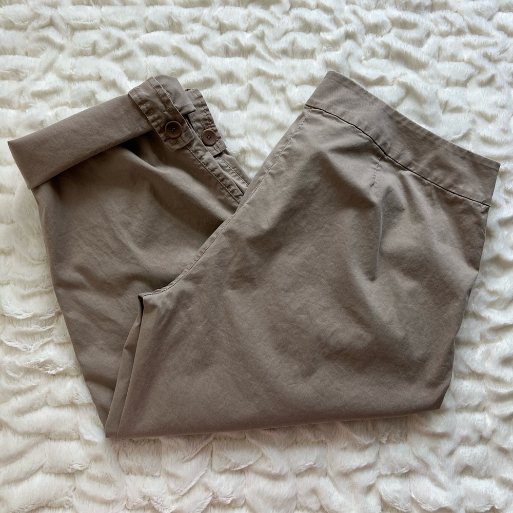 Eileen Fisher Crop Roll Tab Khaki Pants Size LARGE